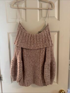 Anthropologie Off-Shoulder Chunky Knit Sweater in Dusty Rose